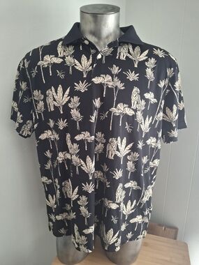Goodfellow & Co Black Polo with Cream Tropical Print